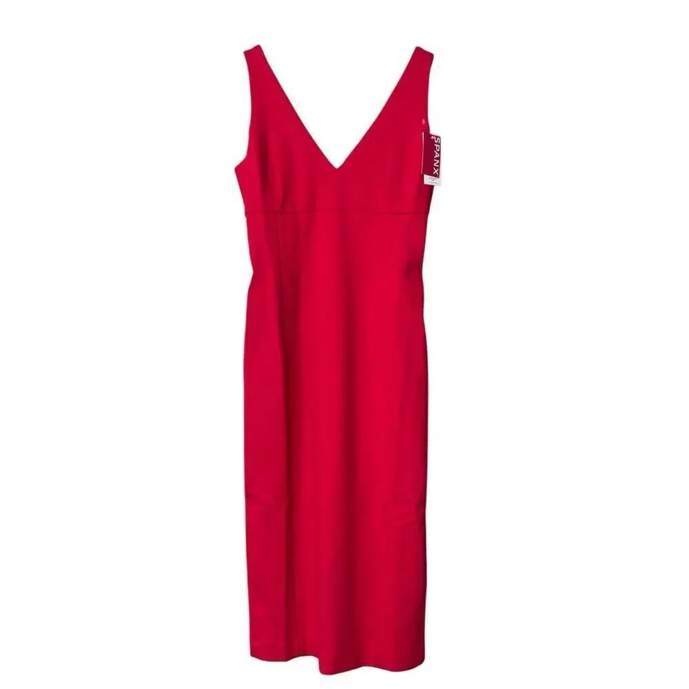 SPANX shape Ponte V-Neck Sleeveless Midi Dress red size small new